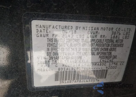 2018 Nissan Sentra Sv z USA, uszkodzony, nr VIN 3N1AB7AP8JL655596